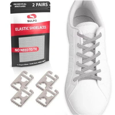 Imagen de SULPO 2 pares de Cordones elásticos sin atadura Sistema lazada rápida presilla para todo tipo calzado