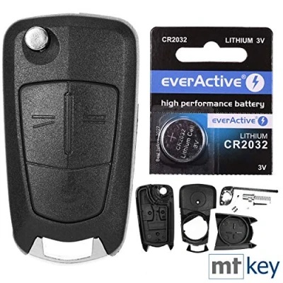 Imagen de Carcasa plegable para llave de coche con mando a distancia 2 botones HU100 + batería compatible Opel