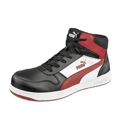 Imagen de PUMA Safety FRONTCOURT MID S3 ESD FO HRO SR Unisex Zapatos de seguridad antideslizantes sin metal Tapa fibra vidrio, Negro, blanco, rojo, 43 EU