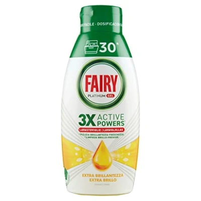 Imagen de Fairy Detergente para lavavajillas en gel líquido, 30 lavados, platino limón, aporta un brillo extra al lavavajillas, combina limpieza, y frescor