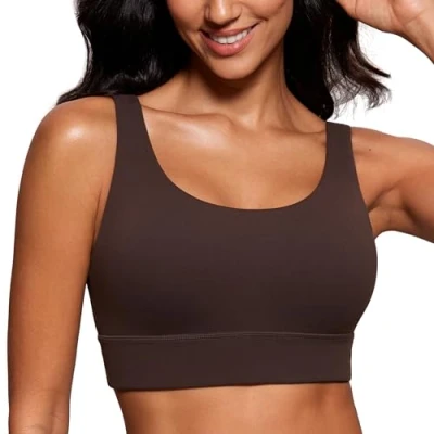 Imagen de CRZ YOGA Sujetador Deportivo Acolchado de Entrenamiento bajo Impacto para Mujer Marrón Fudge Caliente S
