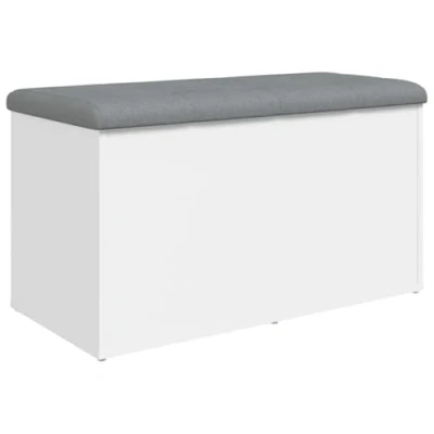 Imagen de vidaXL Banco con almacenaje Madera de ingeniería Blanco 82x42x45 cm