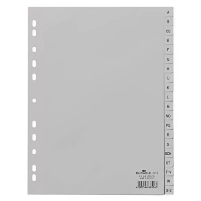 Imagen de Durable 651010 Registros A Z (A4, lengüetas en relieve, 20 unidades, hecho de PP, totalmente opaco) gris