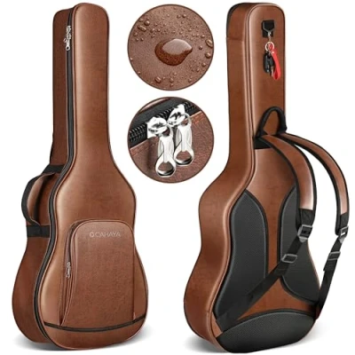 Imagen de CAHAYA Bolsa para Guitarra Acústica Adecuada 40 41 42 Pulgadas Material de PU Impermeable y Transpirable Correa Marrón Acolchada 15 Mm Grosor Cremallera Doble