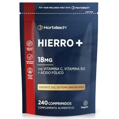 Imagen de Hierro y Vitamina C Suplemento Vegano 180 Comprimidos con C, B12 Ácido Fólico Iron Supplement para el hombre la mujer Horbaach