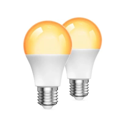 Imagen de Aurahome Bombilla LED E27 2000K, Luz Cálida Ámbar Bloqueo de la Azul Nocturna 9W (60W Equivalente) Cálido Suave para Dormitorio, Sueño Saludable, Guardería del Bebé, 2 Unidades