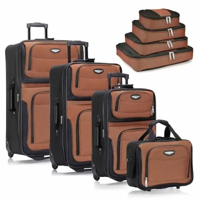 Imagen de Travel Select Amsterdam Equipaje vertical extensible con ruedas, Orange, 8 Piece Set (15/21/25/29/Packing Cubes), Juego de 2 piezas