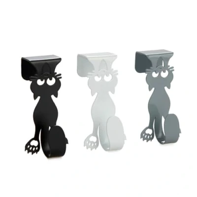 Imagen de Balvi Colgador cajón Curious Cat Color Gris, Blanco y Negro Set de 3 Ganchos para Puerta Colgar