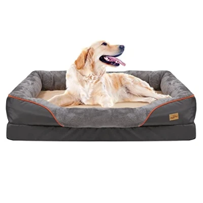 Imagen de BingoPaw Cama Perro Grande, Camas Perros desenfundables 105x85x23cm Sofá con Espuma Ortopedica Viscoelastica Funda Impermeable Antideslizante L, Suave Cómodo y Relax