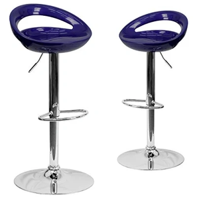 Imagen de Flash Furniture Paquete de 2 taburetes plástico contemporáneos Altura Ajustable con Parte Trasera Redondeada y Base cromada, acrilonitrilo butadieno estireno, Amarillo, Unidades
