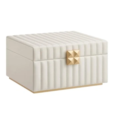 Imagen de SONGMICS HOME ANAH Collection JBC182W01 Joyero de 2 niveles con espejo, bandeja extraíble para joyas, PU costuras, efecto flotante, 21,5 x 24 13,5 cm, Navidad, color blanco nube