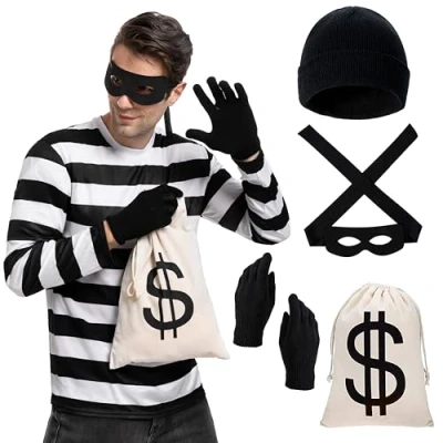 Imagen de Spooktacular Creations Halloween Juego de disfraces ladrones para adultos, incluye bolsas guantes camisetas y máscara los ojos la fiesta