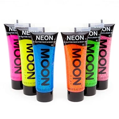 Imagen de Moon Glow Gel facial y corporal con purpurina neón UV Juego de 6 12 ml Pintura