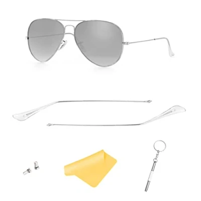 Imagen de FOOUS puntas de repuesto para lentes sol Ray Ban Aviator RB3025, Brazos (plateados) y patillas (transparentes), Common
