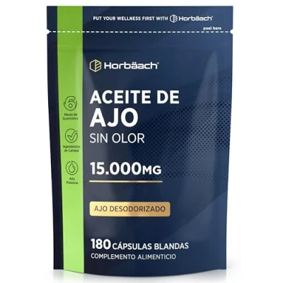 Imagen de Ajo Cápsulas 15000mg 6 Meses de Suministro 180 Perlas Extracto Fuente Alicina Alta Resistencia Horbaach