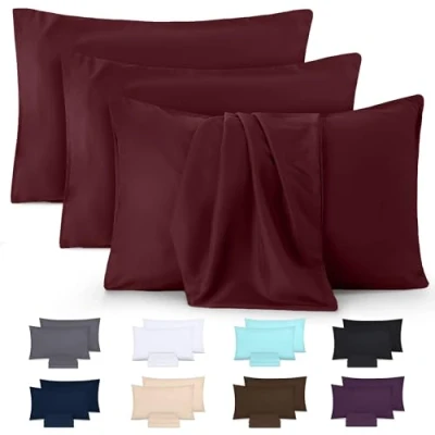 Imagen de Utopia Bedding Funda De Almohada Suave Microfibra Cepillada 100% Poliéster 50 x 75 cm, Juego 4, Fundas Resistentes Al Encogimiento y a La Decoloración Borgoña