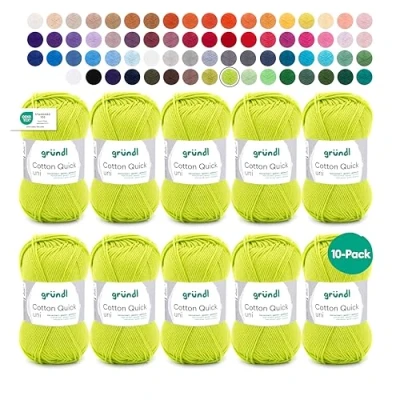 Imagen de Gründl Cotton Quick Uni Lote de 10 ovillos, Color Verde Claro Hilo para Tejer a Mano, Azul Medio, Light Green, 29 x 12 7 cm, 500