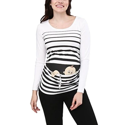 Imagen de Fuga de bebé Camiseta premamá Sudadera con Estampado Durante el Embarazo, Manga Larga (Blanco, Large)