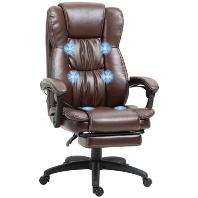 Imagen de Vinsetto Silla de Masaje con 6 Puntos Oficina Giratoria Despacho Reclinable Altura Ajustable Reposapiés Retráctil y Control Remoto 68,5x68,5x113 121 cm Marrón