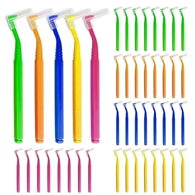 Imagen de SKHAOVS 40 Piezas Cepillos Interdentales,Empujar tirar Interdentales,Cepillos Interdentales en forma de L con Caja Almacenamiento,Impieza Dental Cuidado Bucal (5 colores)