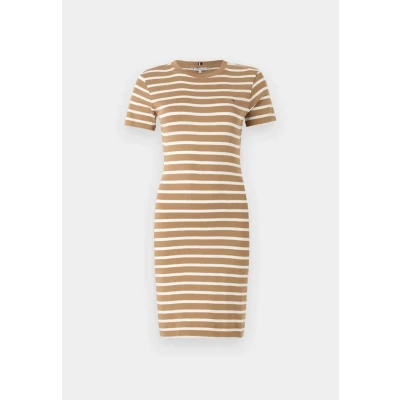 Imagen de Tommy Hilfiger Vestido Mujer New Cody Slim Short Dress de algodón, Multicolor (Hickory/Ecru STP), L