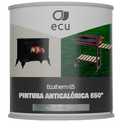 Imagen de PINTURAS ECU Pintura Anticalórica aluminio Mate para altas temperaturas de hasta 650º Especial estufas, chimeneas, hornos, barbacoas, (Aluminio, 375 mililitros)