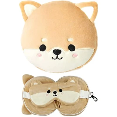 Imagen de Puckator Coussin de Voyage Relaxeazzz Peluché 2 en 1 Avec Masque Yeux Chien Shiba Inu Cojines, Multicolor, único