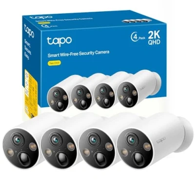 Imagen de Tapo [2024 Nuevo] C425(4 Pack) Cámara Wi Fi de Batería para Exterior/Interior, 2K QHD, 10000mAh, IA Mejorada, Visión Nocturna a Color, Base Magnética, No Requiere Hub, Compatible con Panel Solar