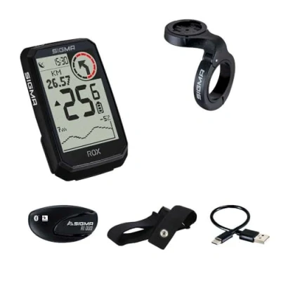 Imagen de SIGMA ROX 4.0 Endurance Black HR Set Controlador de Bicicleta GPS Incl. pulsómetro y OVERCLAMP Butler 41 h autonomía Compatible con e Bike 30 Funciones como medición altitud Velocidad