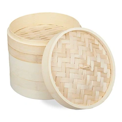 Imagen de Relaxdays 10031463 Vaporera Bambú, 3 Niveles, Cesta para Cocer Arroz o Verduras, Preparar Comida Asiática, Ø 24 cm, Natural
