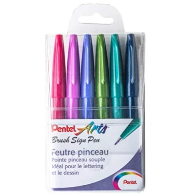 Imagen de Pentel SES15C 12 Bolígrafo de punta fibra tipo pincel, color Trend. Pochette 6