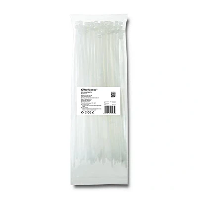 Imagen de Qoltec Cable Band 4,8 x 300 mm de nailon UV blanco resistente a los rayos con cierre automático duradero para el hogar, oficina, garaje, 52207