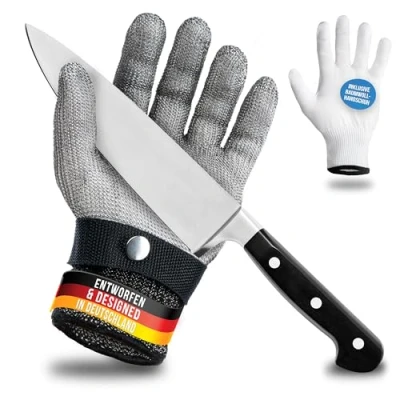 Imagen de LAUTER SCHUTZ ® guante de protección contra cortes alambre acero inoxidable alto confort y corte seguro práctico, fácil limpiar apto para alimentos incluye algodón (XXL)