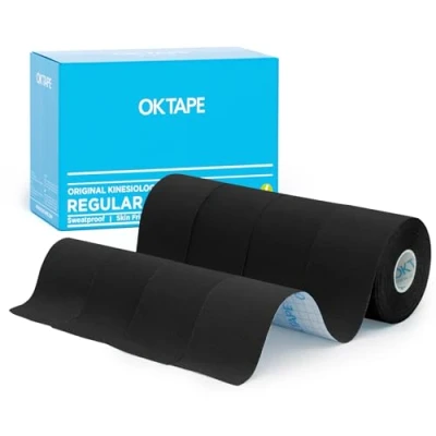 Imagen de OK TAPE Cinta Cinemática Básica de Elástica Impermeable Para, Libre Látex, Alivio del Dolor, Recuperación Lesiones, sin Cortar, 5cm x 5m,(4 Rollos,Negro)
