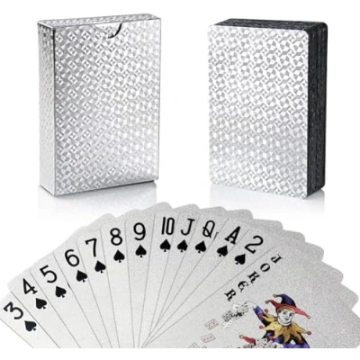 Imagen de joyoldelf Baraja Poker Plastico Resistente al Agua Cartas de Profesional, Playing Cards PVC con Caja Regalo, Juegos 54 Póquer para Fiestas y (Plateado)