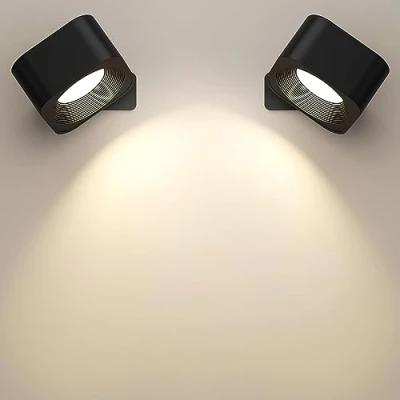 Imagen de FOMYHEARD 2PC Aplique Pared Interior, LED Lampara de 360 Giratoria Lámpara Interior Batería Recargable Tres Niveles Temperatura Color y Brillo, pare Estudio Apliques Dormitorio