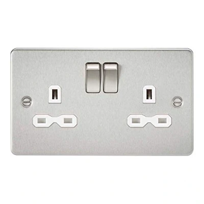 Imagen de Knightsbridge FPR9000BCW Placa Plana con Interruptor DP, Cromo Cepillado Inserto Blanco, 13 A, 2G