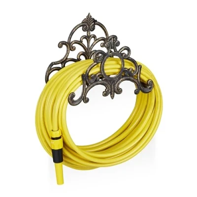 Imagen de Relaxdays Enrollador para mangueras, Soporte la pared, Vintage, Hierro fundido, 24 x 31,5 15 cm, Bronce