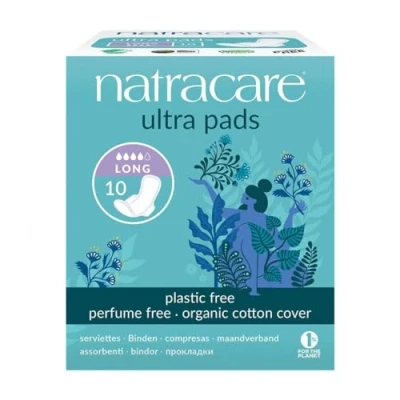 Imagen de Natracare Compresas Largas con Alas Ultra Regular Producto Natural Ideal para Flujos Intensos Capa Acolchada Suaves y Cómodas Aptas Veganos 10 Unidades