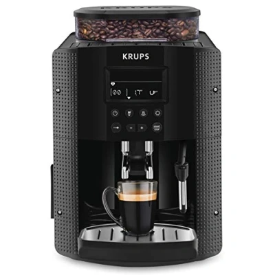 Imagen de Krups Máquina de café Essential, molinillo granos, cafetera espresso, pantalla LCD, limpieza automática, boquilla vapor para capuchino negro YY8135FD