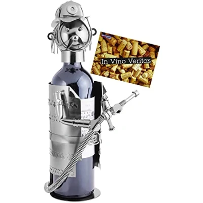 Imagen de BRUBAKER Soporte para botella de vino, escultura metal, regalo con tarjeta felicitación