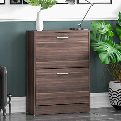 Imagen de Home Discount Armario con 2 cajones para organizar y almacenar Zapatos, de la Marca Zapatero Madera Nogal Dos