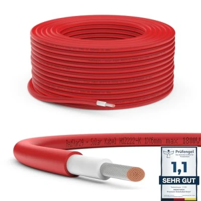 Imagen de RedStar24 Premium solar cable 6mm² Rojo 50m resistente a los rayos UV, flexible, fotovoltaico, PV, de conexión para panel solar, inversor y regulador carga, duradero
