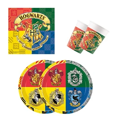 Imagen de Procos 10137422 Set de fiesta S Harry Potter Hogwarts, 52 piezas, 16 platos, vasos, 20 servilletas, vajilla desechable, fiesta, decoración mesa