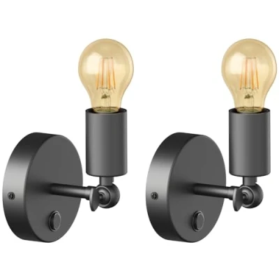 Imagen de ledscom.de 2 piezas Aplique vintage E27 FETRO con interruptor, negro, orientable, incl. lámpara oro (blanco extra cálido 3,99W 471lm)