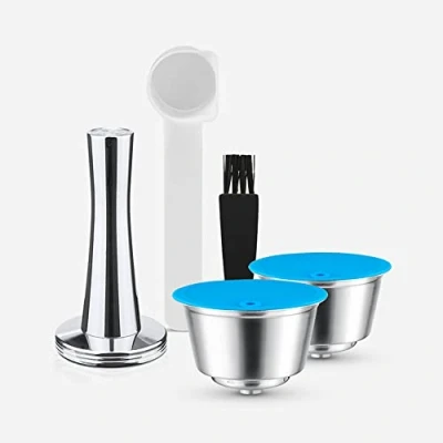 Imagen de i Cafilas Cápsula Recargables rellenable para Dolce Gusto de acero inoxidable,2 Capsulas+1 cuchara + 1 cepillo limpieza prensador