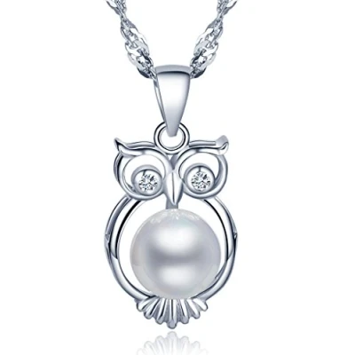 Imagen de Infinite U Collar con colgante para mujer, plata de ley 925, diseño búho perla 8 mm, cadena 45 cm