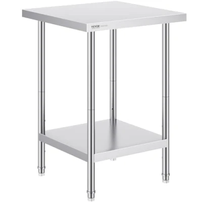 Imagen de VEVOR Mesa de Trabajo Acero Inoxidable 610x610x864 mm Preparación Alimentos 3 Niveles Altura Regulables Estación Comercial para Almacenamiento Restaurante