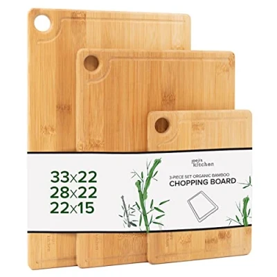 Imagen de Joeji&#039;s Kitchen Juego de 3 Tablas Cocina Cortar 100% Madera Bambú Ranura y Agujero para Colgarla Eco Resistente e Naturalmente Antimicrobiano Diferentes Tamaños