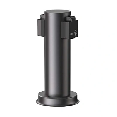 Imagen de ledscom.de Columna de Toma Corriente PORU para Exterior, IP44, 2 vías, Acero Inoxidable, Negro, Redonda, 27 cm, jardín, Torre